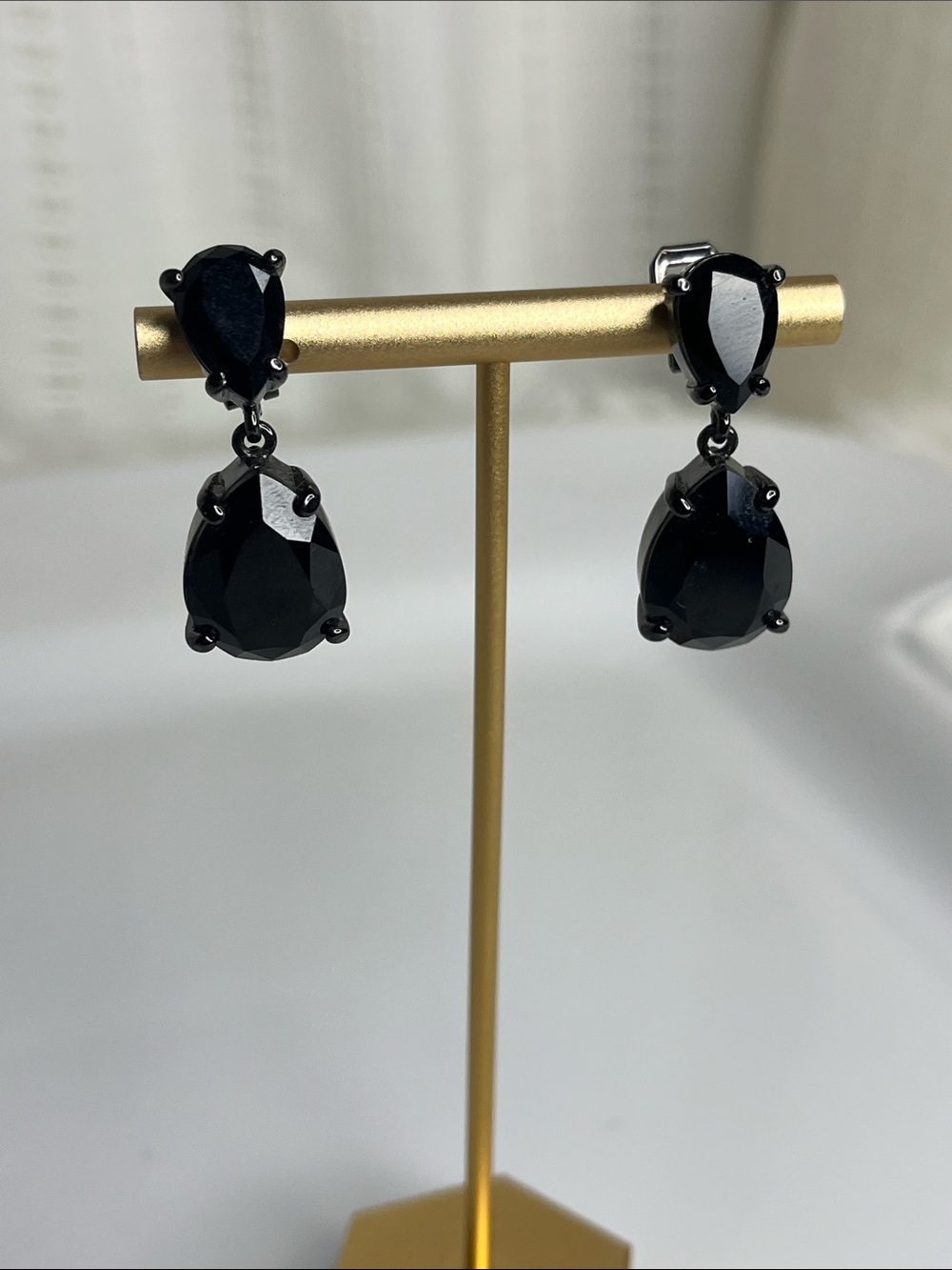 Carolee Black Teardrop Double-Drop Clip Earrings